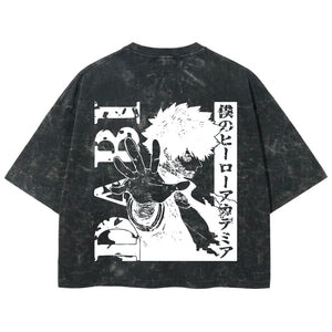 Playera streetwear premium de anime y gaming ExtraLife MX, corte boxy deluxe mineral wash heavyweight en color Acid Wash, moda urbana mexicana de culto.