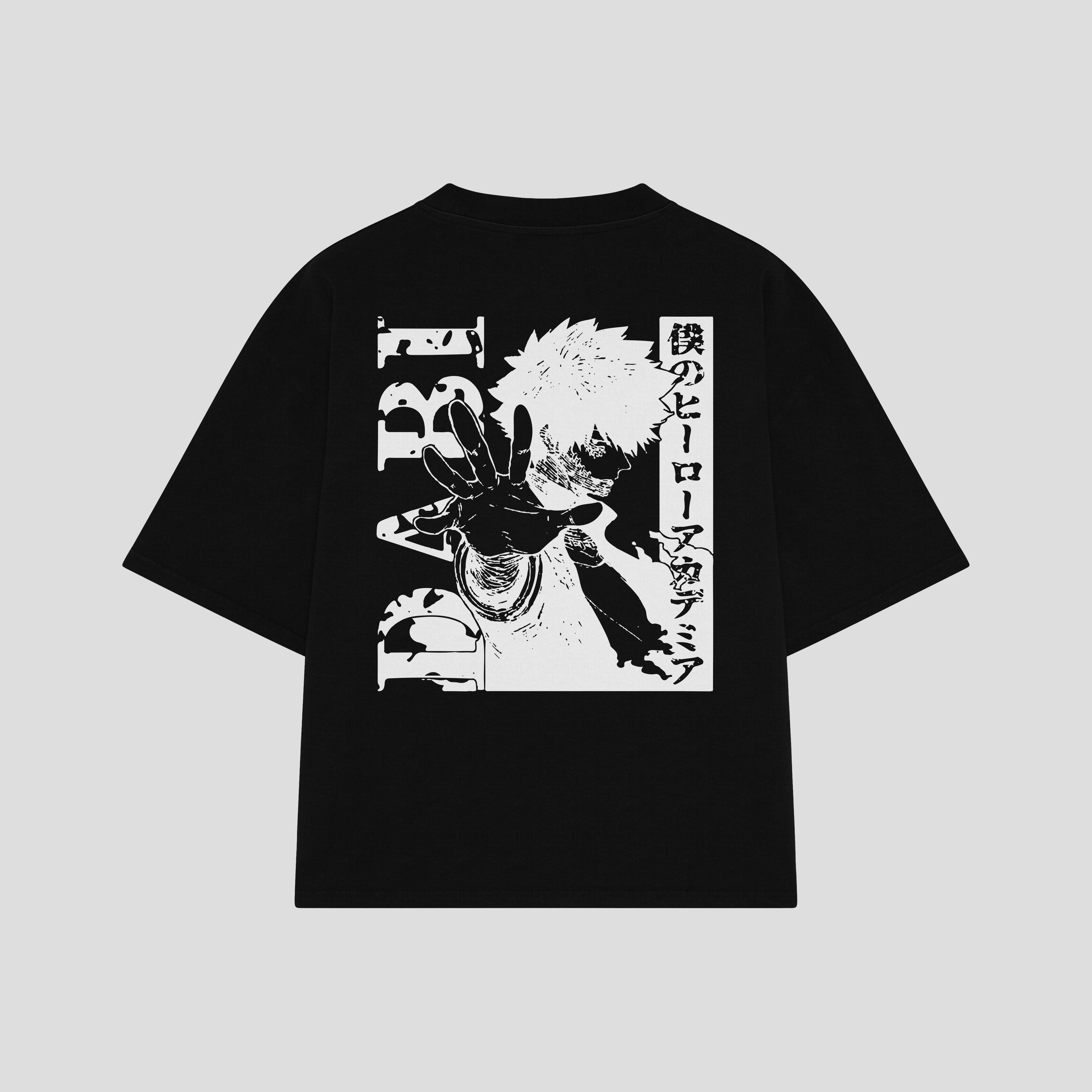 Playera streetwear premium de anime y gaming ExtraLife MX, corte boxy oversized drop shoulder heavyweight en color Deep Black y Off-White, moda urbana mexicana de culto.