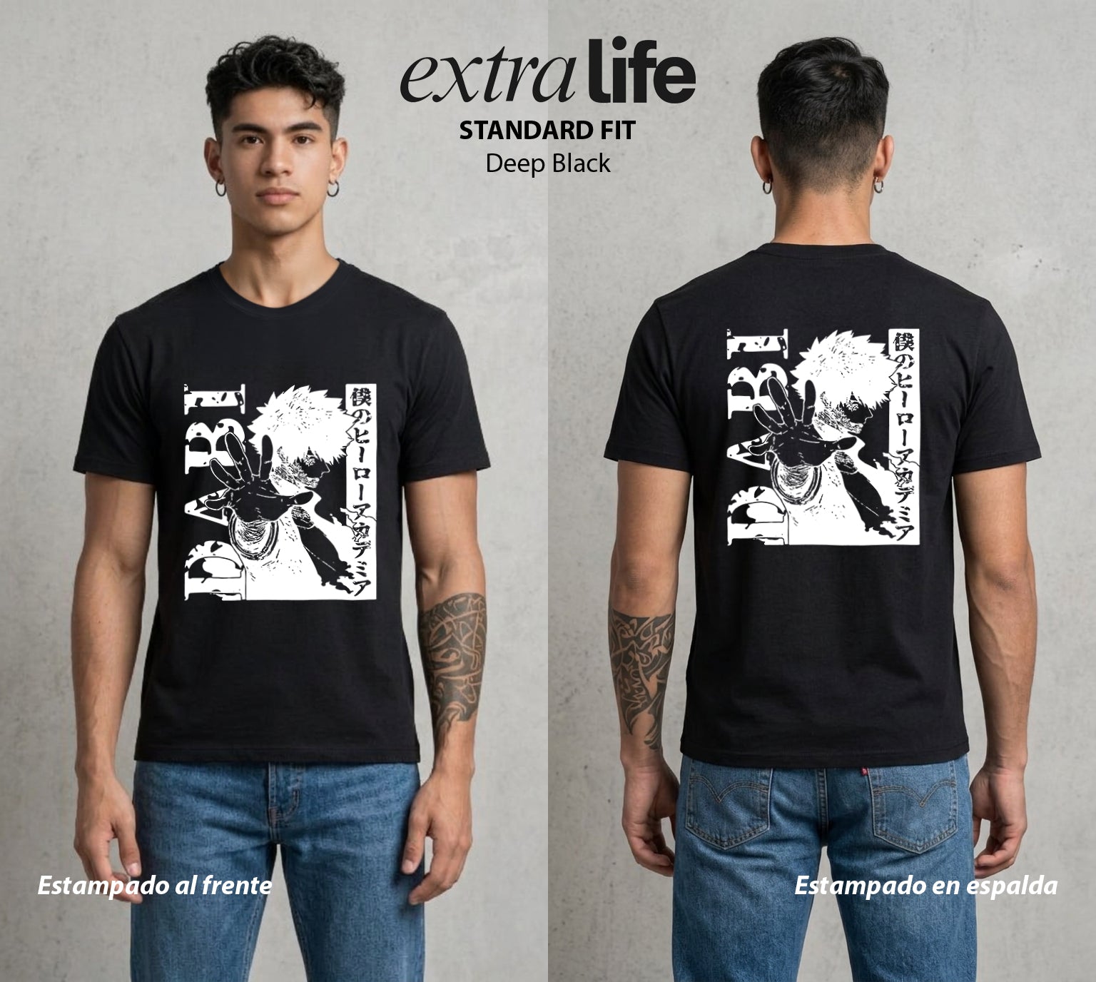 La Academia de Heroes | Las Llamas Azules #02487 - Playera Standard Fit | Deep Black - Foto en modelo