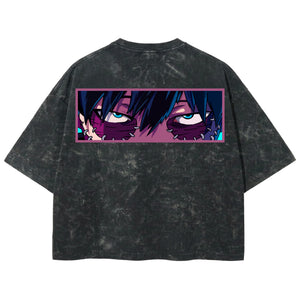 Playera streetwear premium de anime y gaming ExtraLife MX, corte boxy deluxe mineral wash heavyweight en color Acid Wash, moda urbana mexicana de culto.