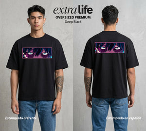 La Academia de Heroes | El Fuego del Clan #02488 - Playera Oversized Premium | Deep Black - Foto en modelo