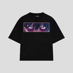 Playera streetwear premium de anime y gaming ExtraLife MX, corte boxy oversized drop shoulder heavyweight en color Deep Black y Off-White, moda urbana mexicana de culto.
