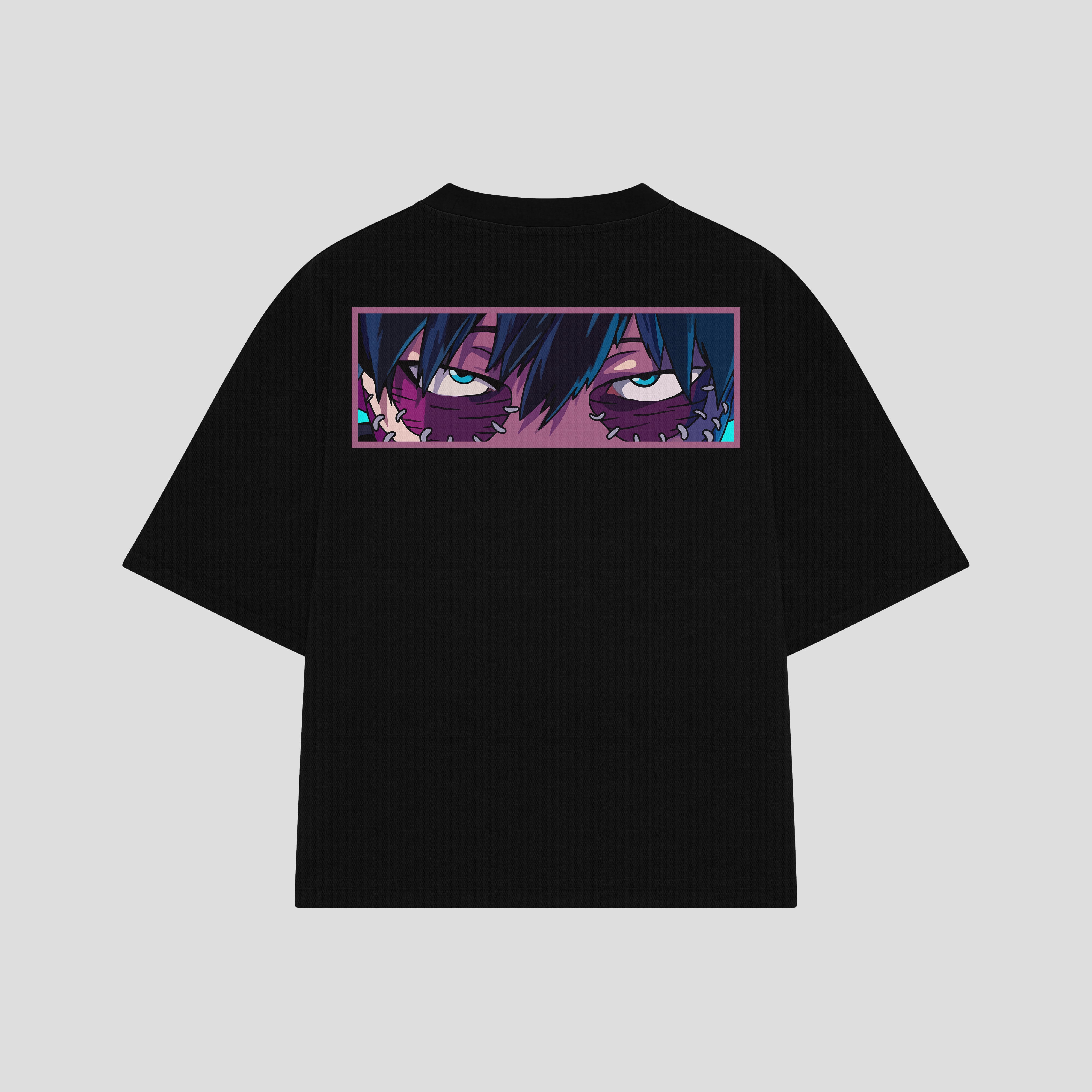 Playera streetwear premium de anime y gaming ExtraLife MX, corte boxy oversized drop shoulder heavyweight en color Deep Black y Off-White, moda urbana mexicana de culto.