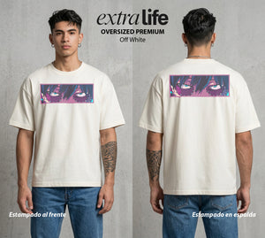 La Academia de Heroes | El Fuego del Clan #02488 - Playera Oversized Premium | Off White - Foto en modelo