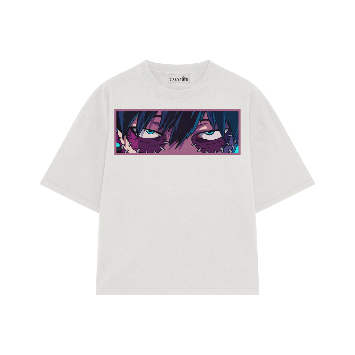 Playera streetwear premium de anime y gaming ExtraLife MX, corte oversized drop shoulder ligero y fresco en color Deep Black y Off-White, moda urbana mexicana de culto.