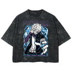 Playera streetwear premium de anime y gaming ExtraLife MX, corte boxy deluxe mineral wash heavyweight en color Acid Wash, moda urbana mexicana de culto.