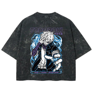 Playera streetwear premium de anime y gaming ExtraLife MX, corte boxy deluxe mineral wash heavyweight en color Acid Wash, moda urbana mexicana de culto.