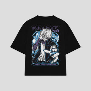 Playera streetwear premium de anime y gaming ExtraLife MX, corte boxy oversized drop shoulder heavyweight en color Deep Black y Off-White, moda urbana mexicana de culto.