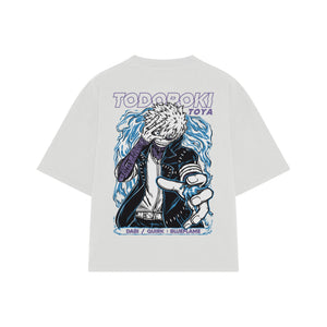 Playera streetwear premium de anime y gaming ExtraLife MX, corte boxy oversized drop shoulder heavyweight en color Deep Black y Off-White, moda urbana mexicana de culto.