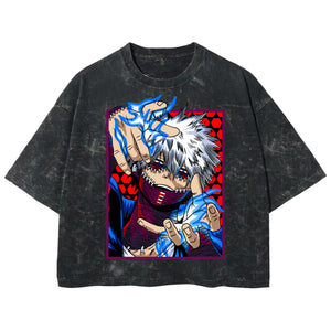 Playera streetwear premium de anime y gaming ExtraLife MX, corte boxy deluxe mineral wash heavyweight en color Acid Wash, moda urbana mexicana de culto.