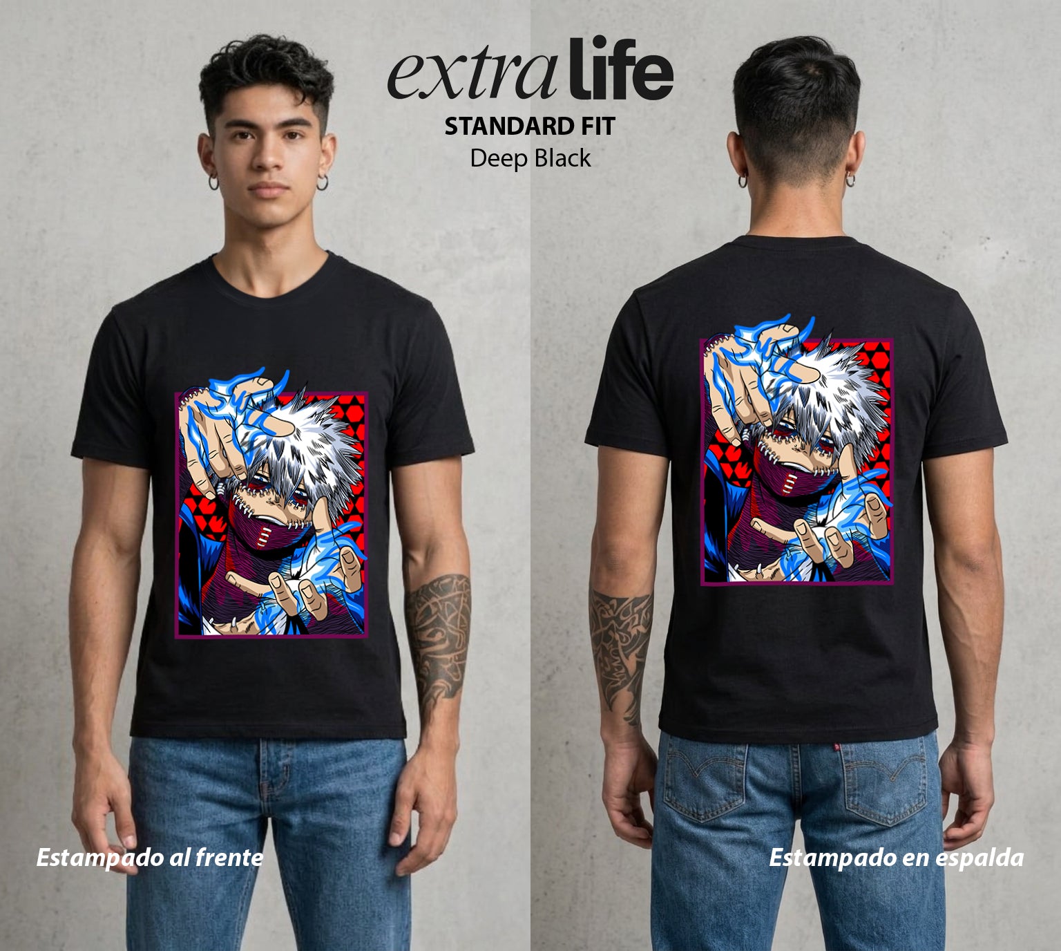 La Academia de Heroes | El Fuego del Clan #02490 - Playera Standard Fit | Deep Black - Foto en modelo