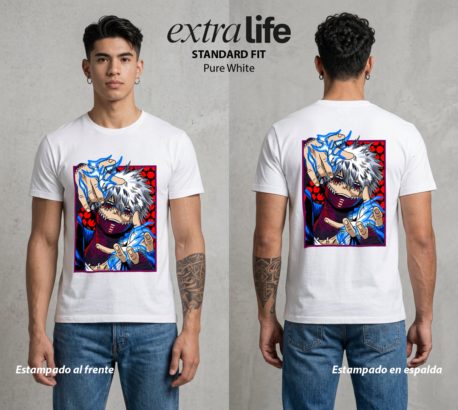 La Academia de Heroes | El Fuego del Clan #02490 - Playera Standard Fit | Pure White - Foto en modelo