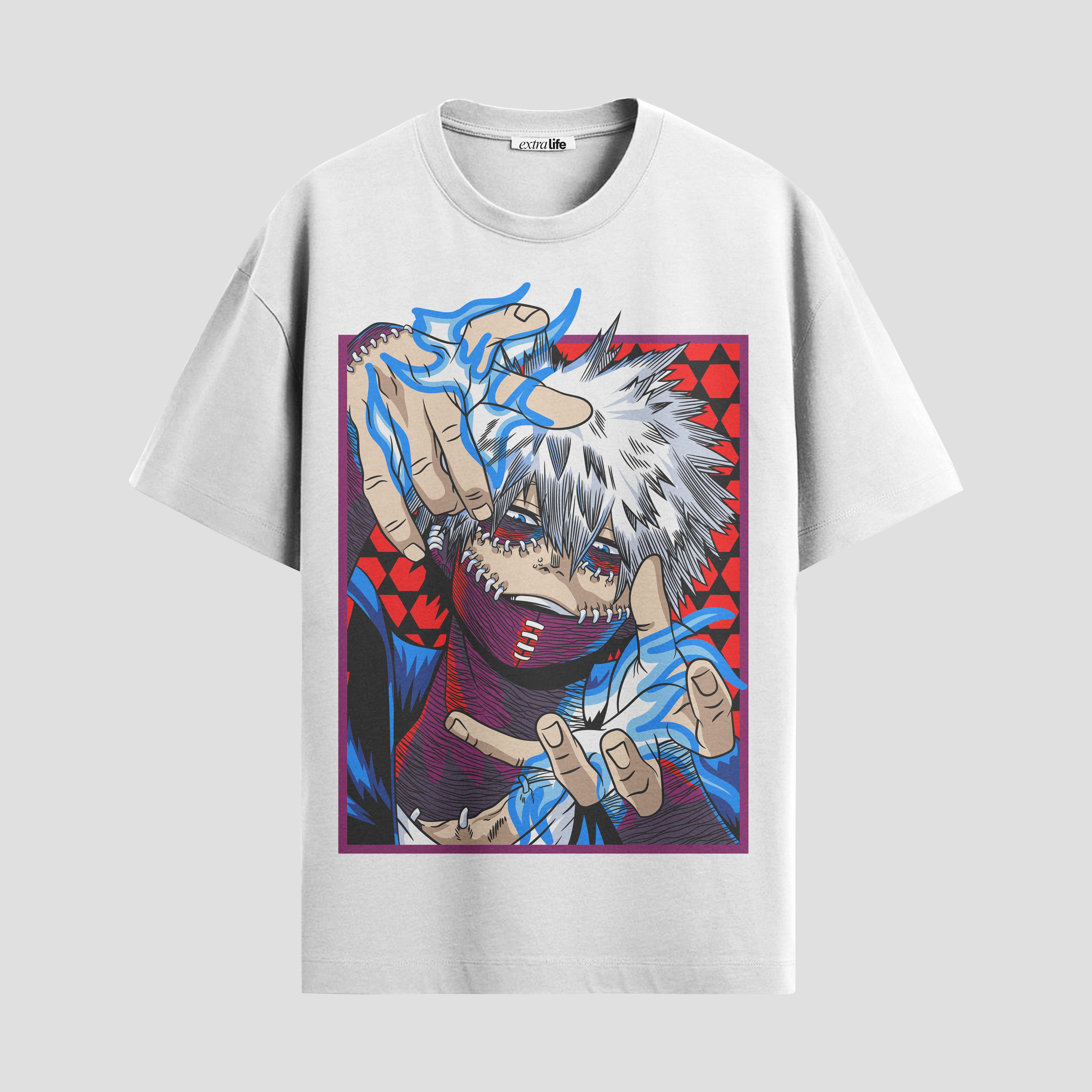 Playera urbana de anime y gaming ExtraLife MX, corte Standard Fit unisex ligero y transpirable en color Deep Black y Pure White, ropa de uso diario para gym y casual.