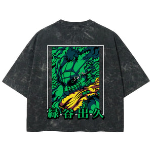 Playera streetwear premium de anime y gaming ExtraLife MX, corte boxy deluxe mineral wash heavyweight en color Acid Wash, moda urbana mexicana de culto.