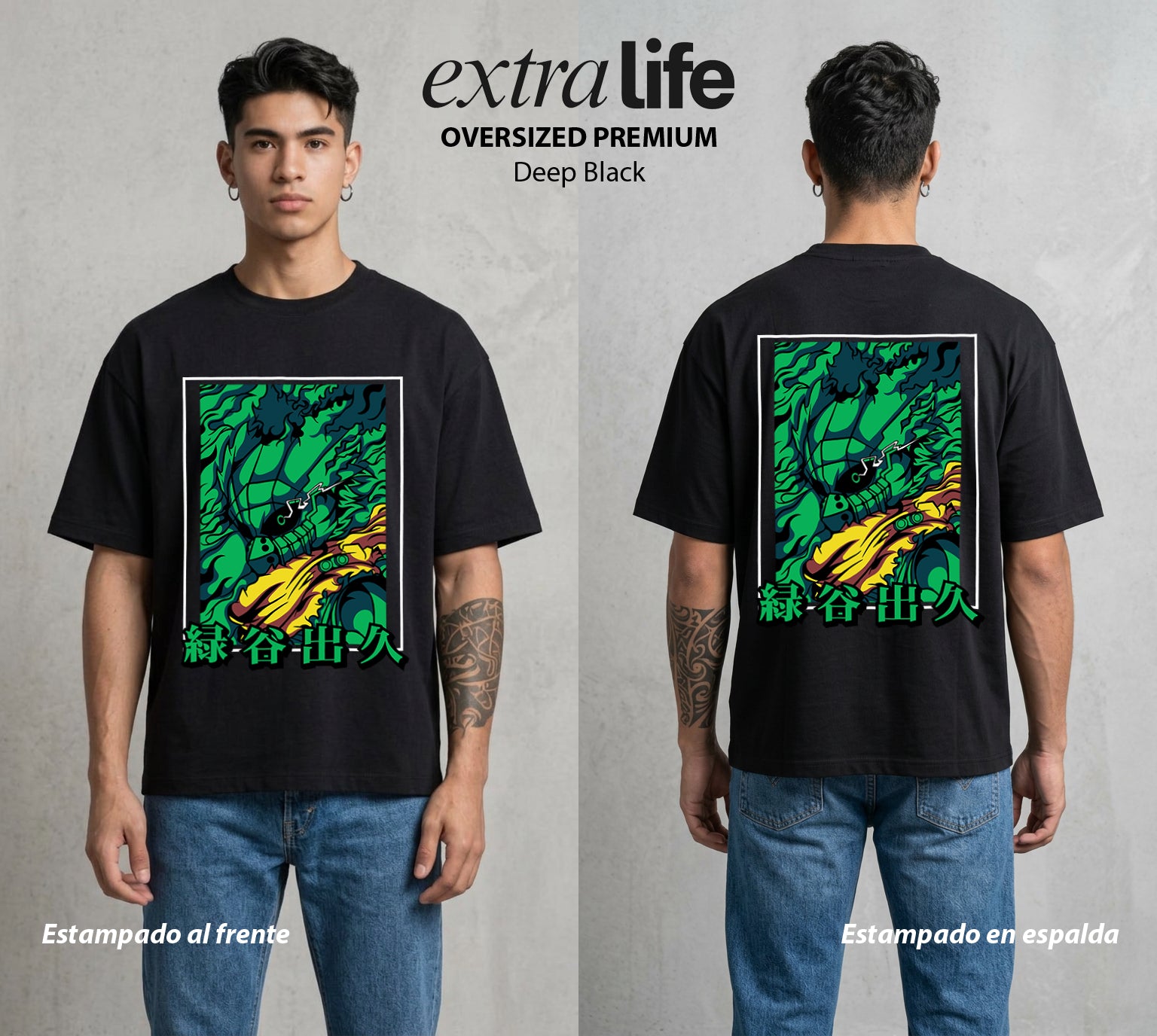 La Academia de Heroes | El Heredero del Simbolo #02491 - Playera Oversized Premium | Deep Black - Foto en modelo