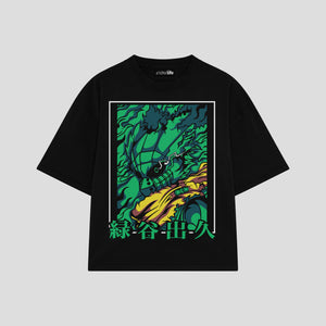 Playera streetwear premium de anime y gaming ExtraLife MX, corte boxy oversized drop shoulder heavyweight en color Deep Black y Off-White, moda urbana mexicana de culto.