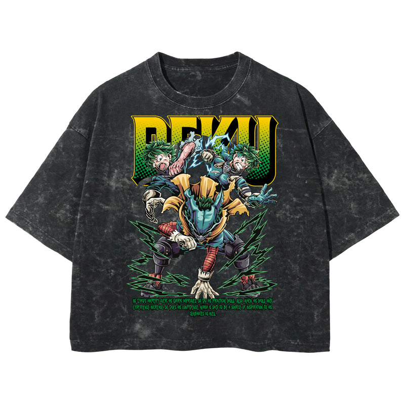 Playera streetwear premium de anime y gaming ExtraLife MX, corte boxy deluxe mineral wash heavyweight en color Acid Wash, moda urbana mexicana de culto.
