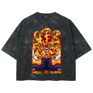 Playera streetwear premium de anime y gaming ExtraLife MX, corte boxy deluxe mineral wash heavyweight en color Acid Wash, moda urbana mexicana de culto.
