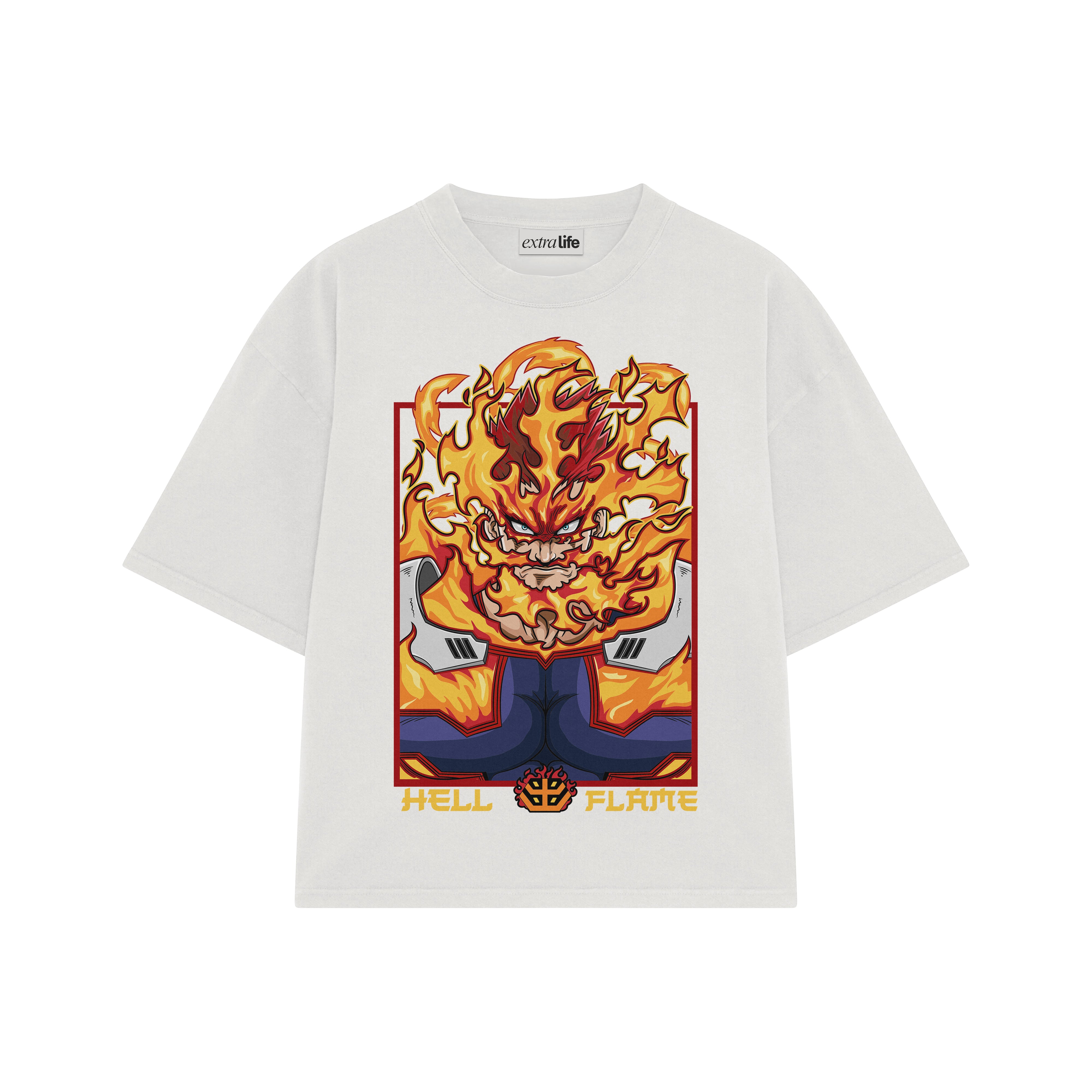 Playera streetwear premium de anime y gaming ExtraLife MX, corte boxy oversized drop shoulder heavyweight en color Deep Black y Off-White, moda urbana mexicana de culto.