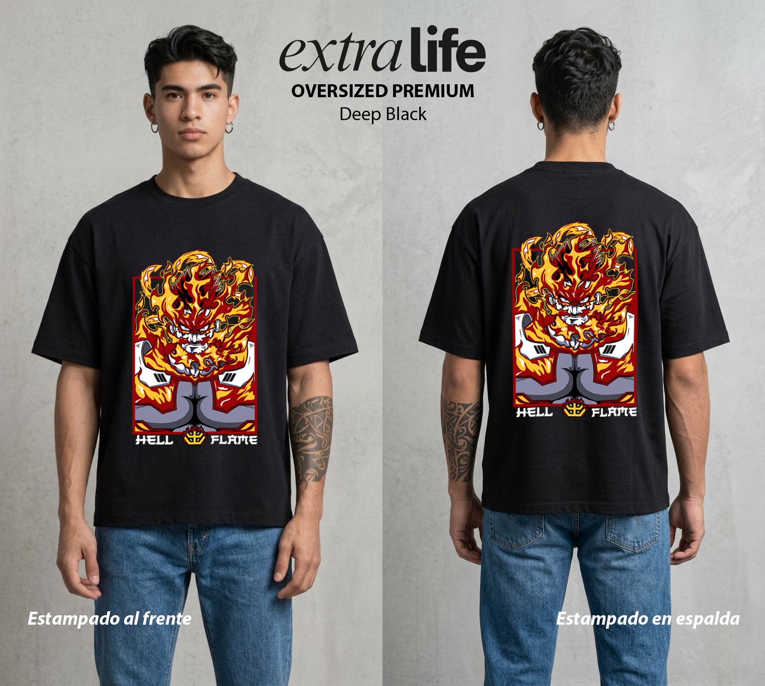 La Academia de Heroes | El Padre del Frio y Fuego #02494 - Playera Oversized Premium | Deep Black - Foto en modelo