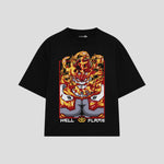 Playera streetwear premium de anime y gaming ExtraLife MX, corte boxy oversized drop shoulder heavyweight en color Deep Black y Off-White, moda urbana mexicana de culto.