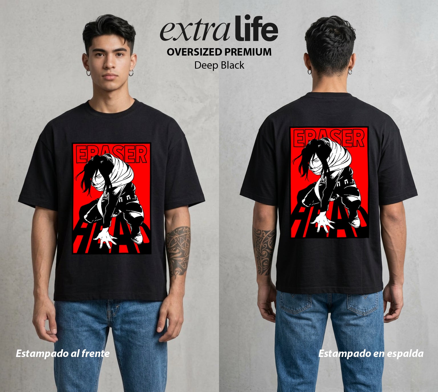 La Academia de Heroes | El Heroe Borrador #02495 - Playera Oversized Premium | Deep Black - Foto en modelo