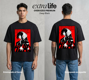 La Academia de Heroes | El Heroe Borrador #02495 - Playera Oversized Premium | Deep Black - Foto en modelo