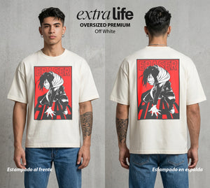 La Academia de Heroes | El Heroe Borrador #02495 - Playera Oversized Premium | Off White - Foto en modelo