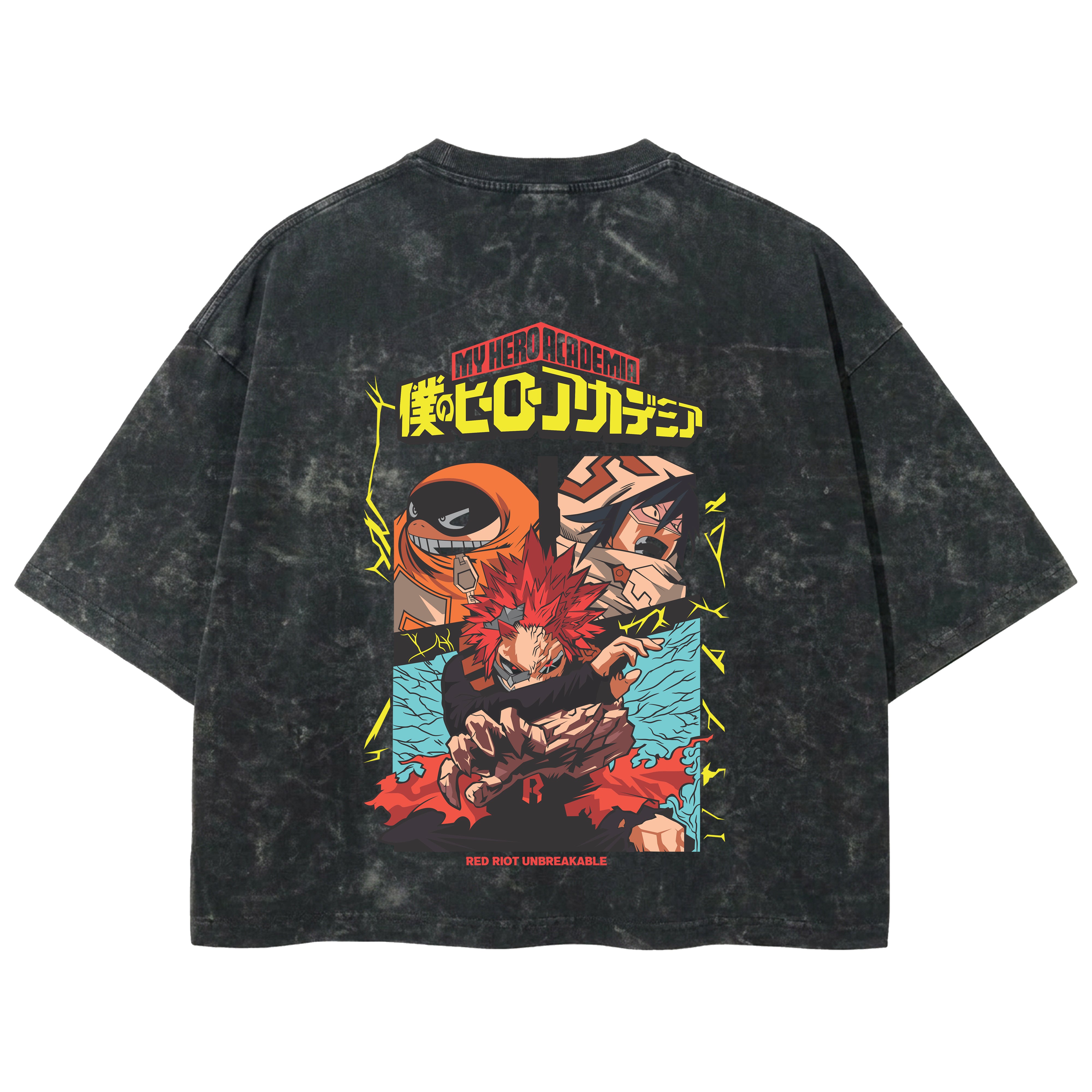 Playera streetwear premium de anime y gaming ExtraLife MX, corte boxy deluxe mineral wash heavyweight en color Acid Wash, moda urbana mexicana de culto.