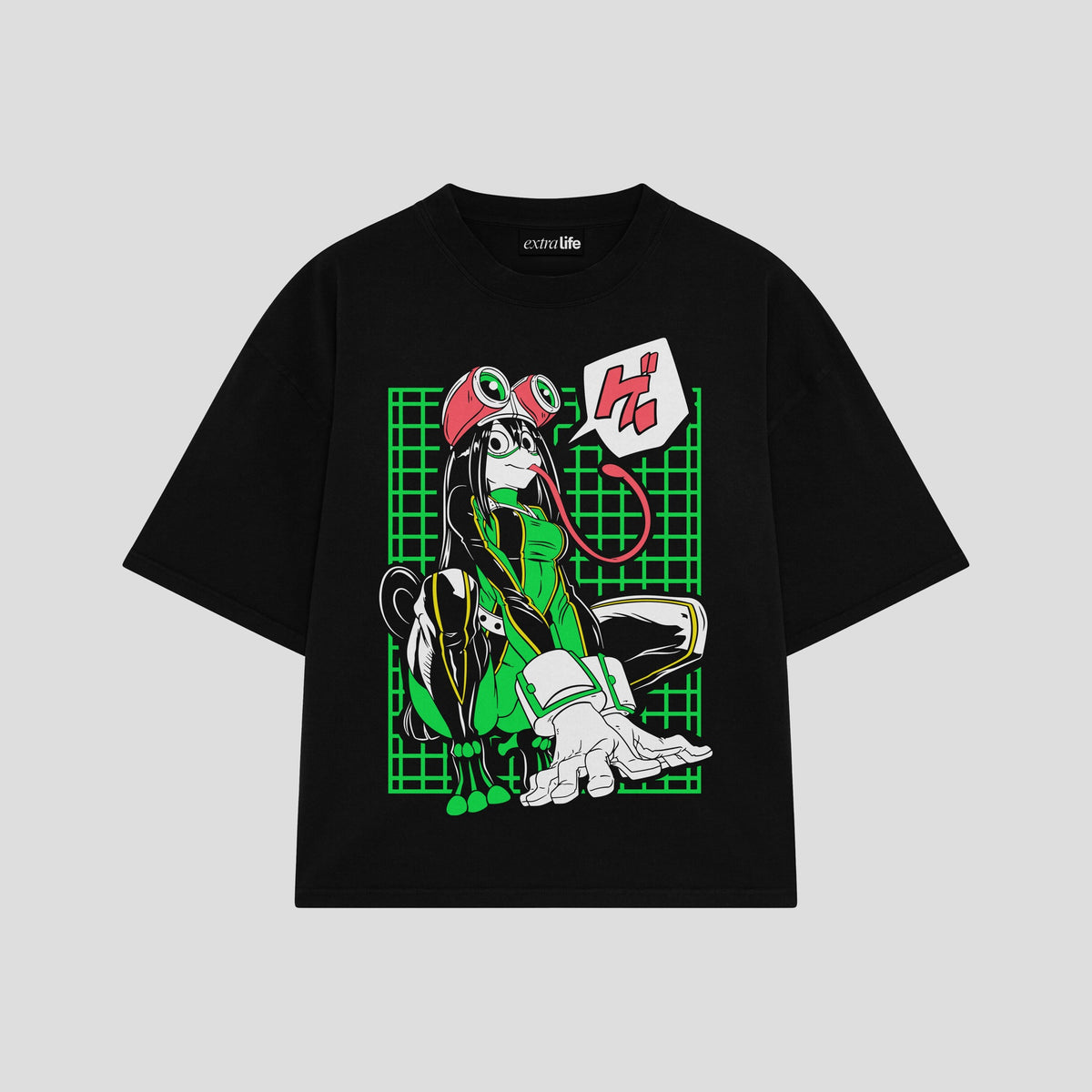 Playera streetwear premium de anime y gaming ExtraLife MX, corte oversized drop shoulder ligero y fresco en color Deep Black y Off-White, moda urbana mexicana de culto.