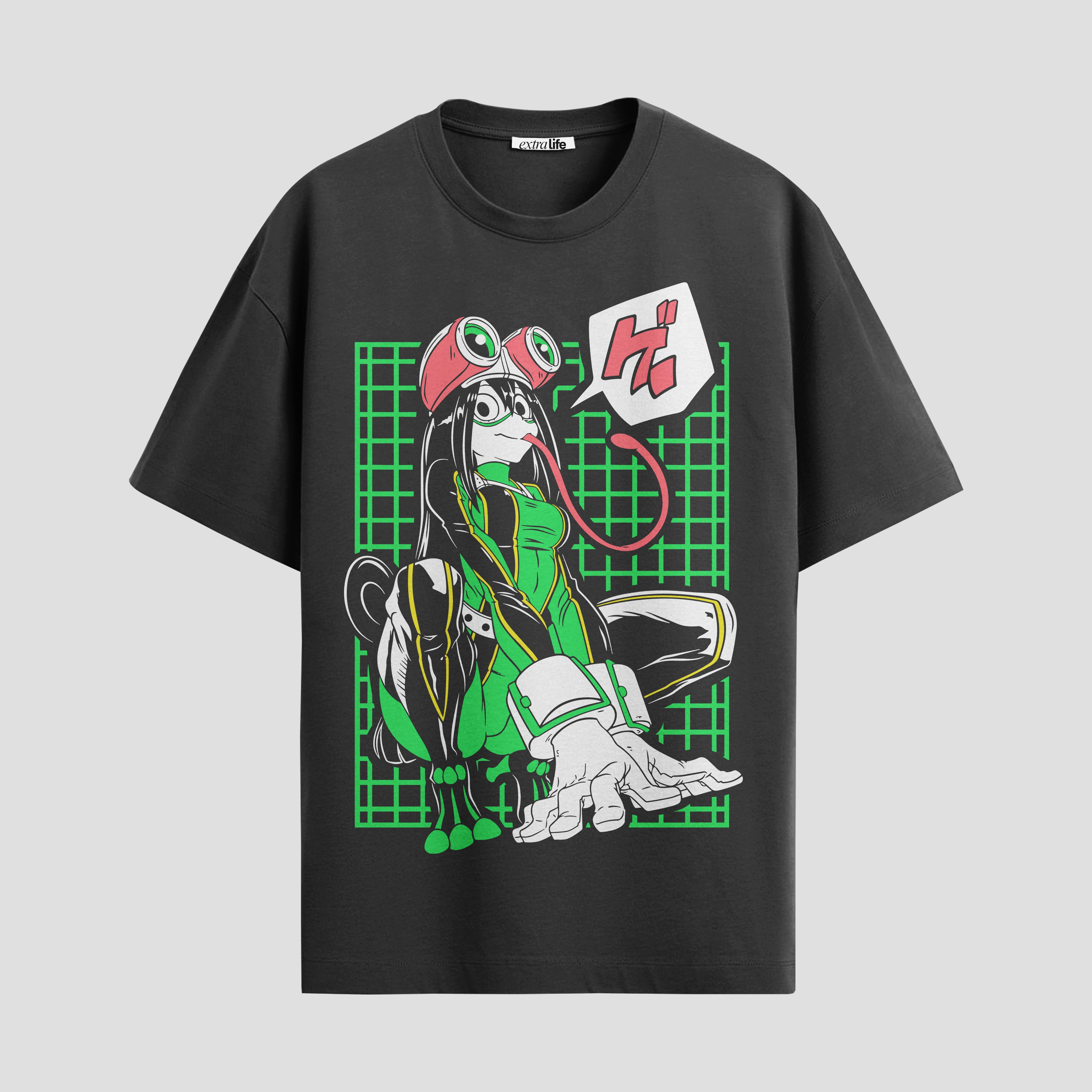 Playera urbana de anime y gaming ExtraLife MX, corte Standard Fit unisex ligero y transpirable en color Deep Black y Pure White, ropa de uso diario para gym y casual.