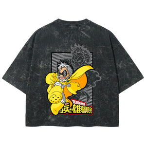 Playera streetwear premium de anime y gaming ExtraLife MX, corte boxy deluxe mineral wash heavyweight en color Acid Wash, moda urbana mexicana de culto.