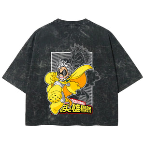 Playera streetwear premium de anime y gaming ExtraLife MX, corte boxy deluxe mineral wash heavyweight en color Acid Wash, moda urbana mexicana de culto.