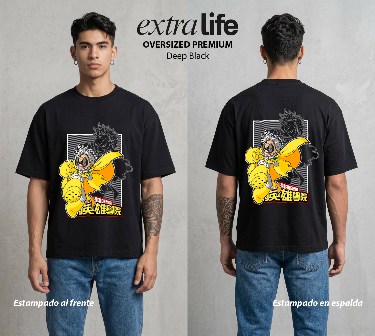 La Academia de Heroes | El Plus Ultra Anciano #02500 - Playera Oversized Premium | Deep Black - Foto en modelo