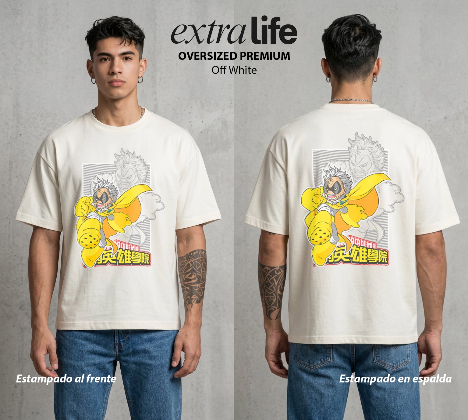 La Academia de Heroes | El Plus Ultra Anciano #02500 - Playera Oversized Premium | Off White - Foto en modelo