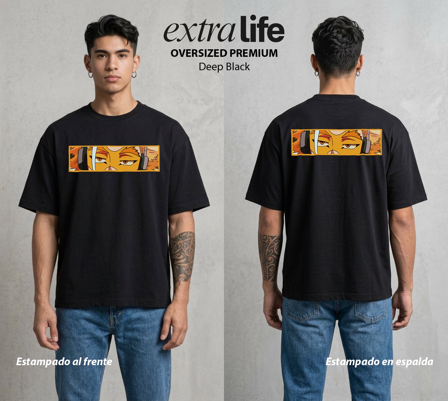 La Academia de Heroes | Las Alas del Rango Dos #02501 - Playera Oversized Premium | Deep Black - Foto en modelo