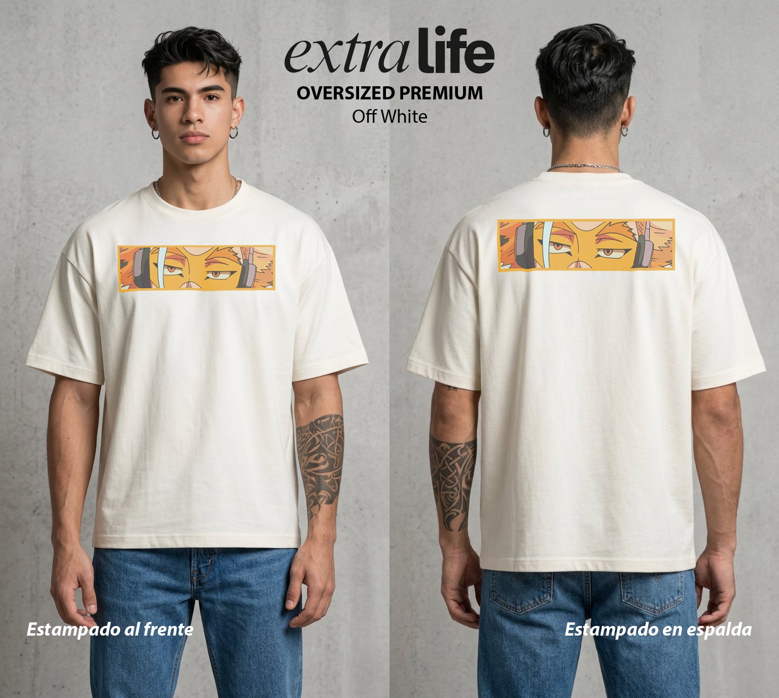 La Academia de Heroes | Las Alas del Rango Dos #02501 - Playera Oversized Premium | Off White - Foto en modelo