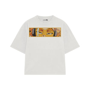Playera streetwear premium de anime y gaming ExtraLife MX, corte boxy oversized drop shoulder heavyweight en color Deep Black y Off-White, moda urbana mexicana de culto.
