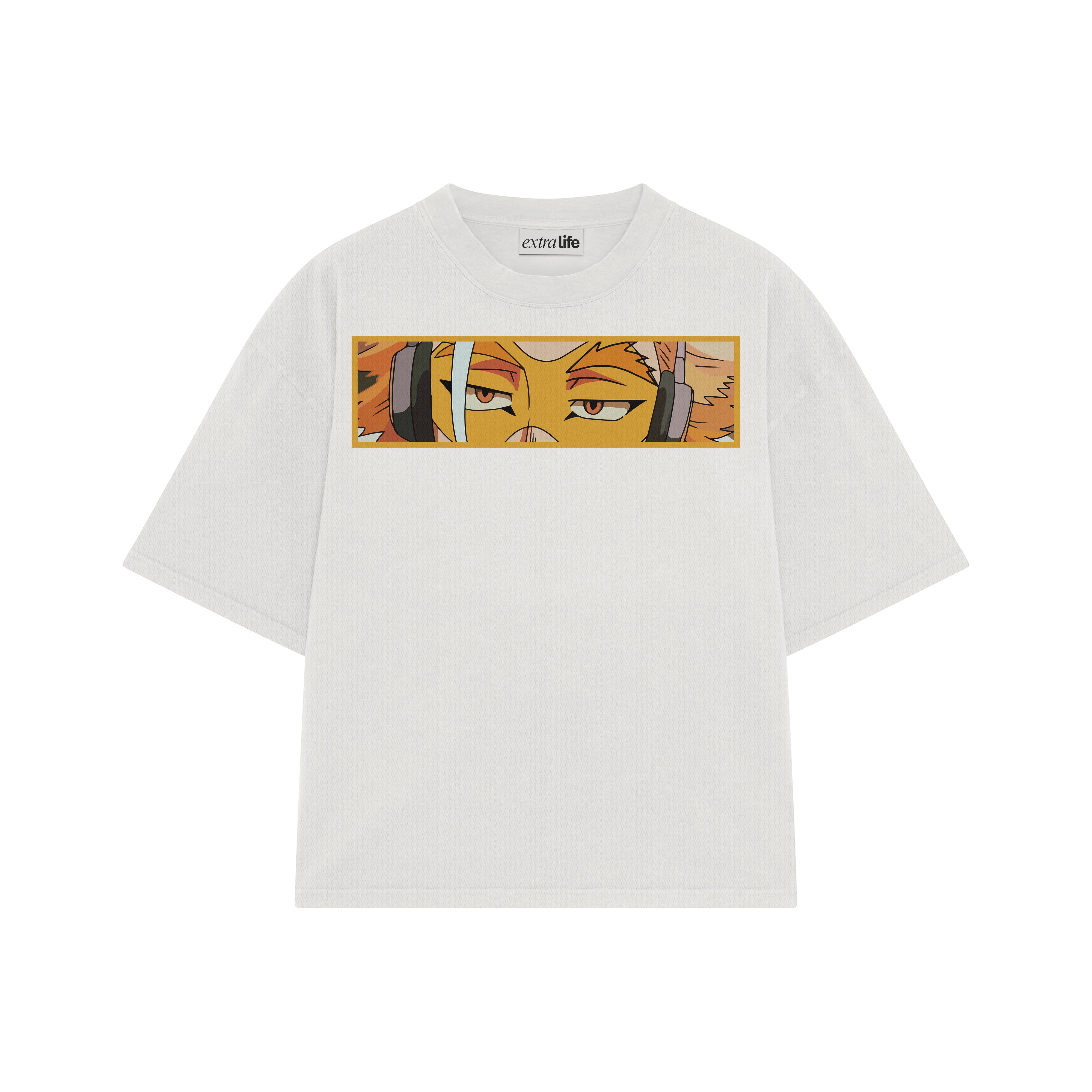 Playera streetwear premium de anime y gaming ExtraLife MX, corte boxy oversized drop shoulder heavyweight en color Deep Black y Off-White, moda urbana mexicana de culto.