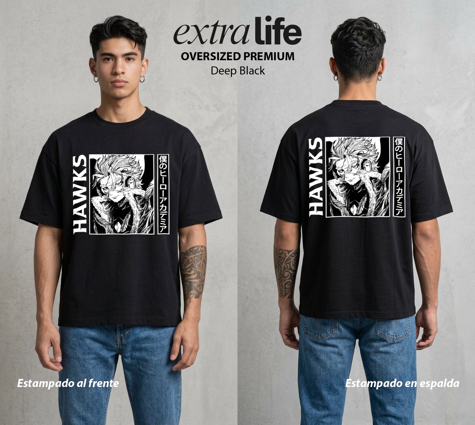 La Academia de Heroes | El Heroe Espia #02503 - Playera Oversized Premium | Deep Black - Foto en modelo