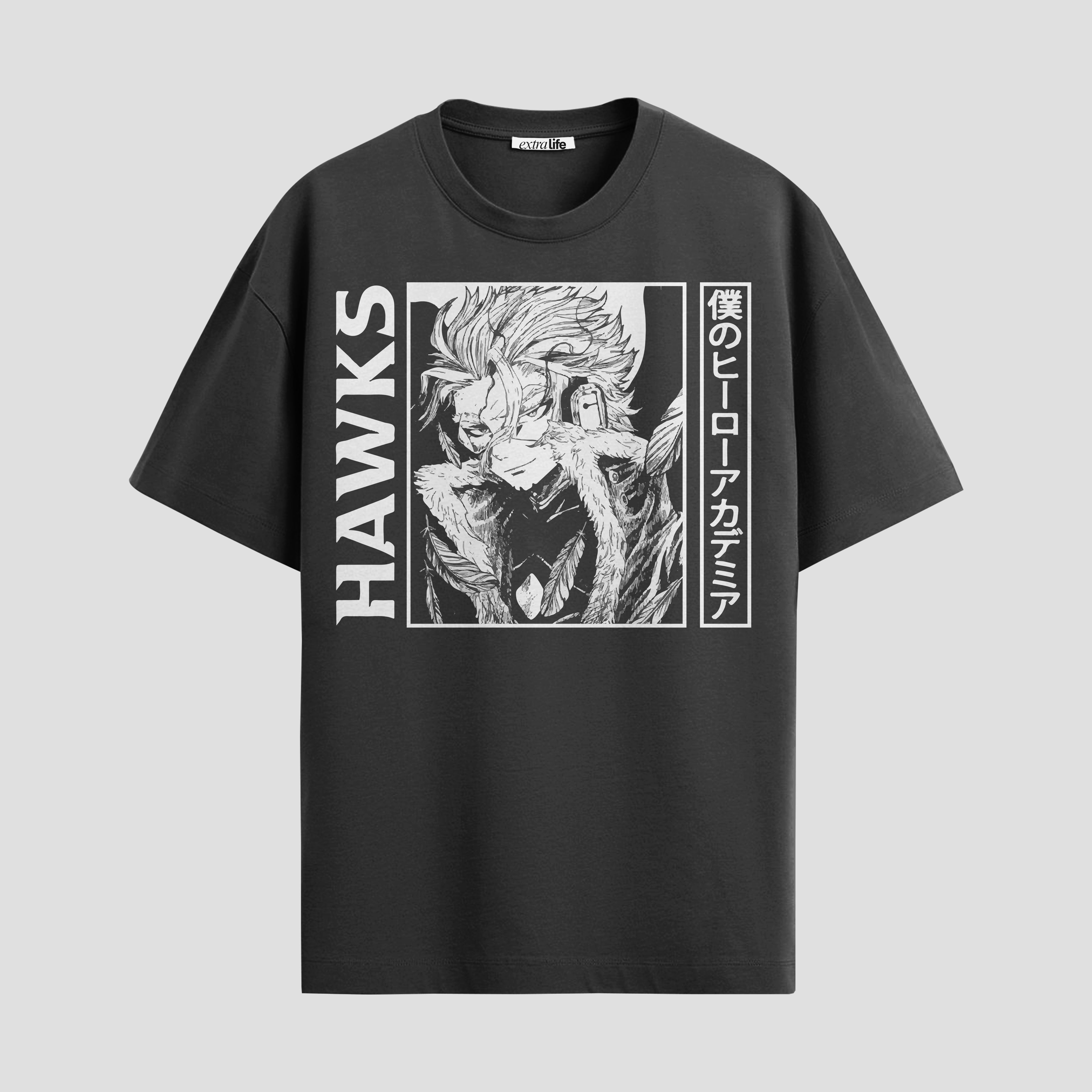 Playera urbana de anime y gaming ExtraLife MX, corte Standard Fit unisex ligero y transpirable en color Deep Black y Pure White, ropa de uso diario para gym y casual.
