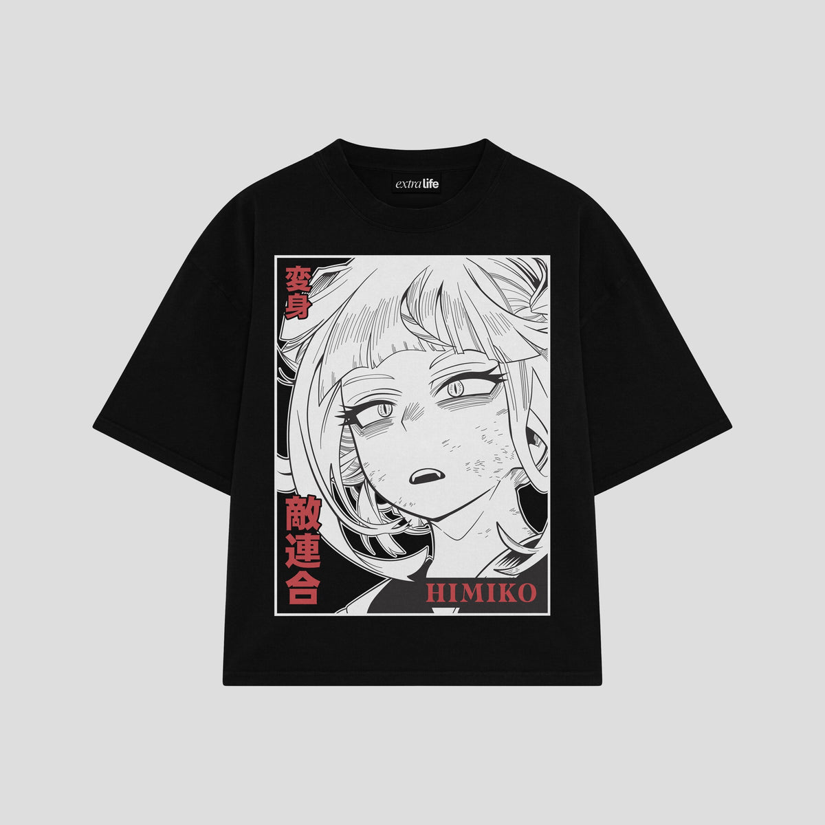 Playera streetwear premium de anime y gaming ExtraLife MX, corte oversized drop shoulder ligero y fresco en color Deep Black y Off-White, moda urbana mexicana de culto.
