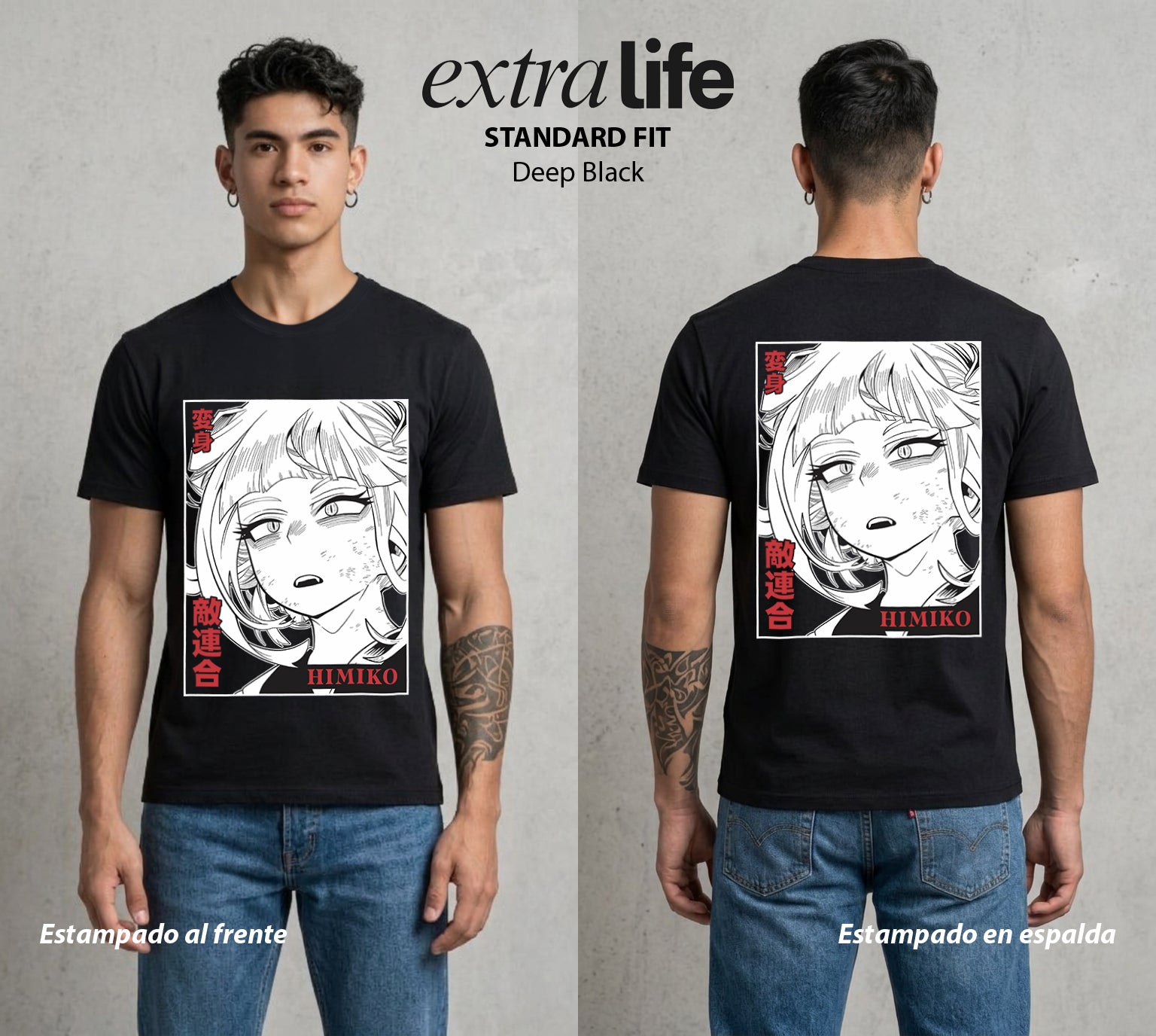 La Academia de Heroes | Amor y Sangre #02504 - Playera Standard Fit | Deep Black - Foto en modelo