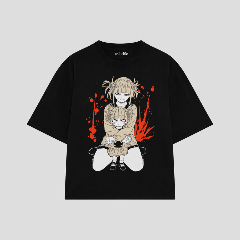 Playera streetwear premium de anime y gaming ExtraLife MX, corte boxy oversized drop shoulder heavyweight en color Deep Black y Off-White, moda urbana mexicana de culto.