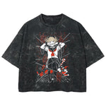 Playera streetwear premium de anime y gaming ExtraLife MX, corte boxy deluxe mineral wash heavyweight en color Acid Wash, moda urbana mexicana de culto.