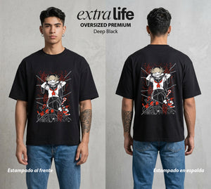 La Academia de Heroes | La Transformacion del Amor #02508 - Playera Oversized Premium | Deep Black - Foto en modelo