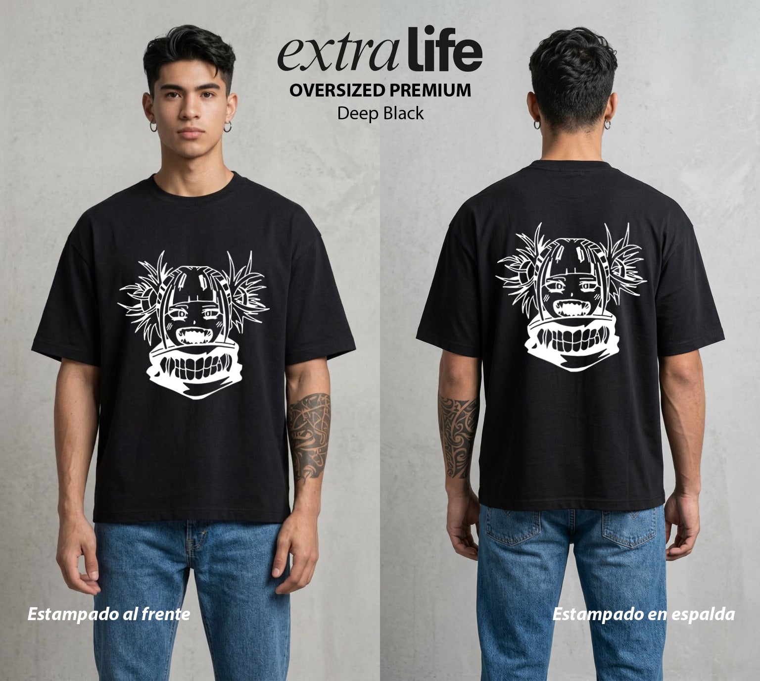 La Academia de Heroes | Amor y Sangre #02509 - Playera Oversized Premium | Deep Black - Foto en modelo