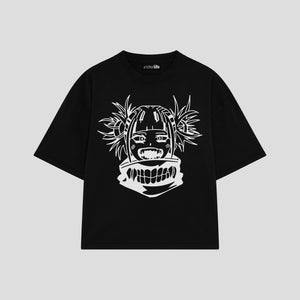 Playera streetwear premium de anime y gaming ExtraLife MX, corte boxy oversized drop shoulder heavyweight en color Deep Black y Off-White, moda urbana mexicana de culto.