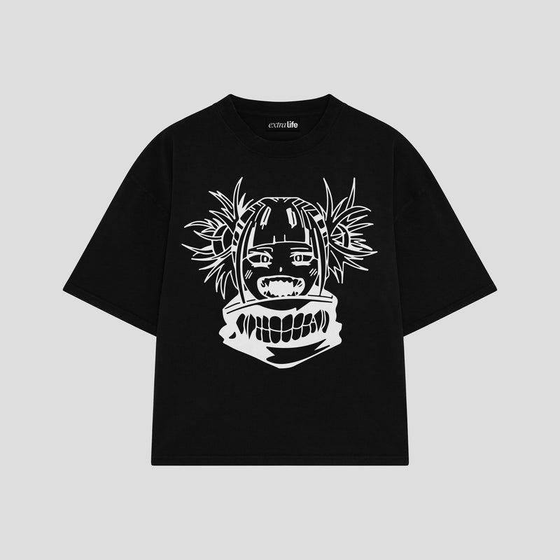 Playera streetwear premium de anime y gaming ExtraLife MX, corte boxy oversized drop shoulder heavyweight en color Deep Black y Off-White, moda urbana mexicana de culto.