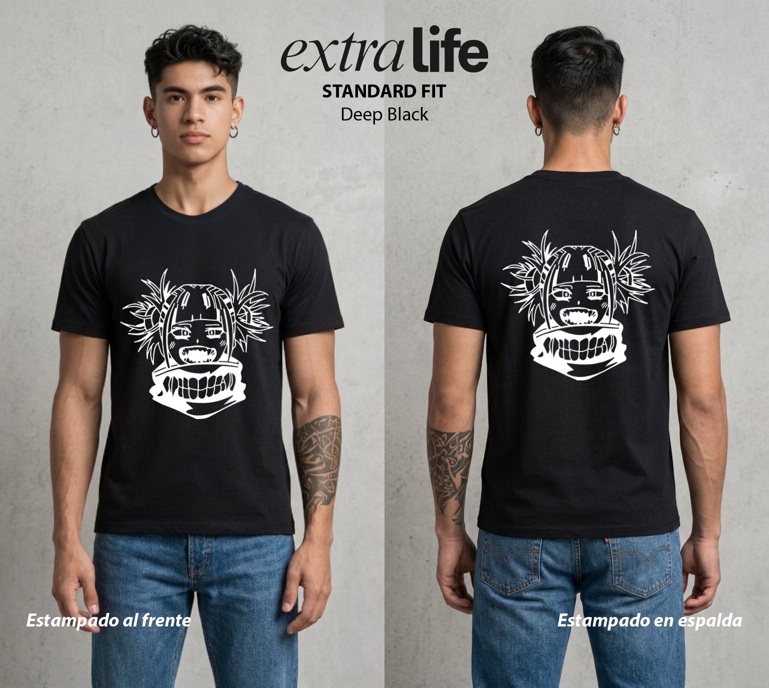 La Academia de Heroes | Amor y Sangre #02509 - Playera Standard Fit | Deep Black - Foto en modelo